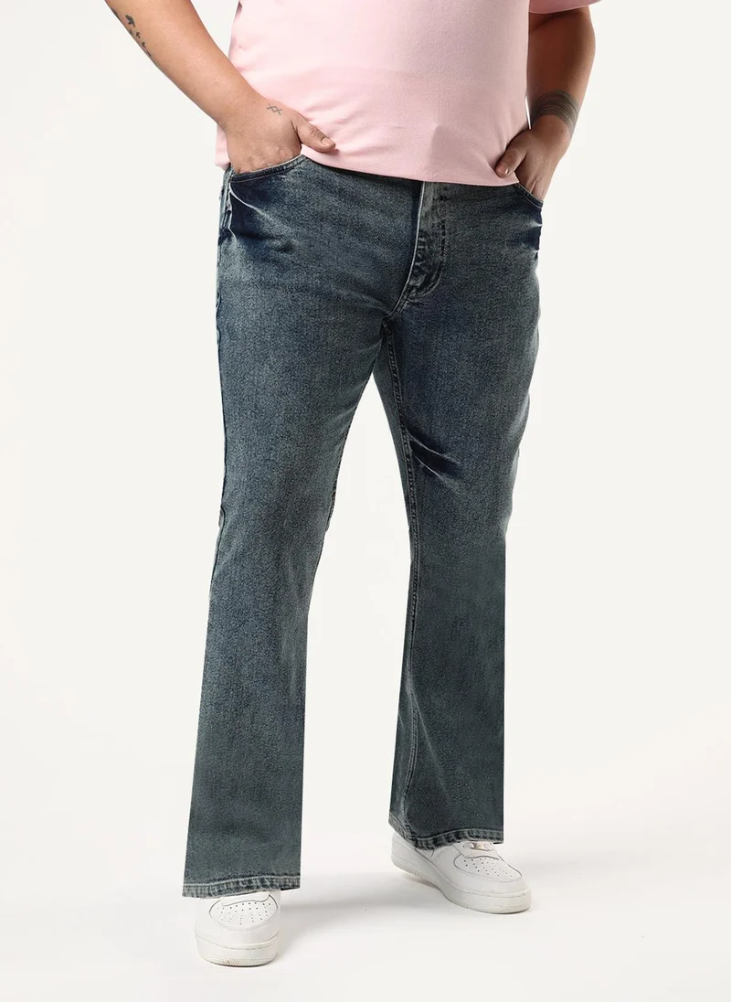 أوربانو فاشن Urbano Plus Men's Light Blue Bootcut Fit Mid Rise Acid Wash Jeans Stretchable